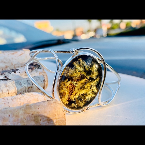 925 Sterling Silver Baltic Green Amber stone - Picture 4 of 8